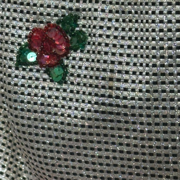 Vintage Y2K Red Taffeta Silver Sequin Floral Strapless Prom Party Dress Size 3/4 - Picture 5 of 15